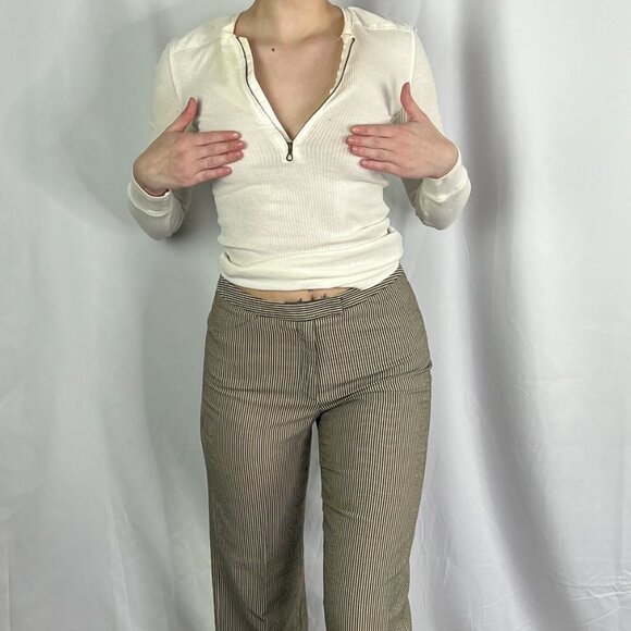 Petite  Lauren Ralph Lauren White Ribbed Top with 1/4 Zipper - Picture 3 of 14